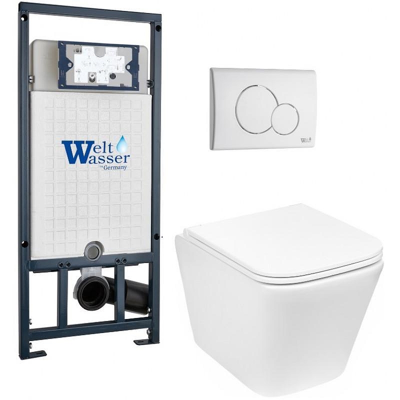 Комплект унитаза с инсталляцией WeltWasser MARBERG 507 + GELBACH 043 GL-WT + MAR 507 RD GL-WT 10000011879 цвет Белый глянцевый с сиденьем Микролифт и клавишей смыва цвет Белый глянцевый