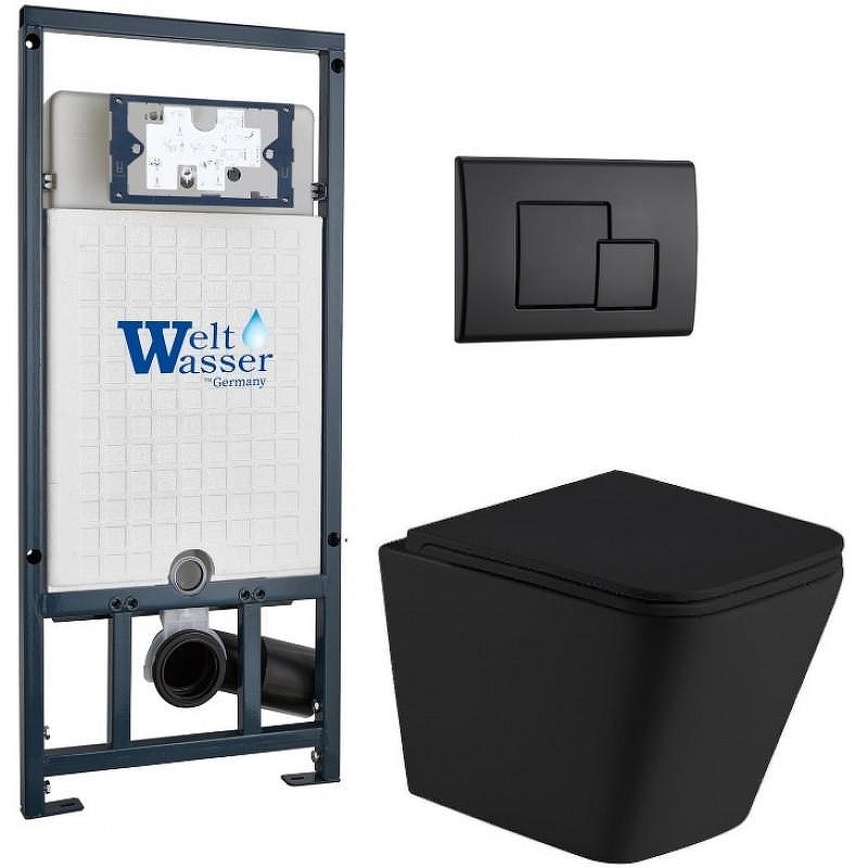 Комплект унитаза с инсталляцией WeltWasser MARBERG 507 + GELBACH 043 MT-BL + MAR 507 SE MT-BL 10000012007 цвет Черный матовый с сиденьем Микролифт и клавишей смыва цвет Черный матовый