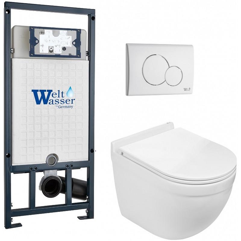Комплект унитаза с инсталляцией WeltWasser MARBERG 507 + HEIMBACH 043 GL-WT + MAR 507 RD GL-WT 10000012164 цвет Белый глянцевый с сиденьем Микролифт и клавишей смыва цвет Белый глянцевый