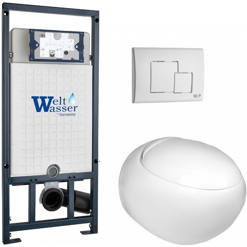 Комплект унитаза с инсталляцией WeltWasser MARBERG 507 + JECKENBACH 004 GL-WT + MAR 507 SE GL-WT 10000010726 цвет Белый глянцевый с сиденьем Микролифт и клавишей смыва цвет Белый глянцевый