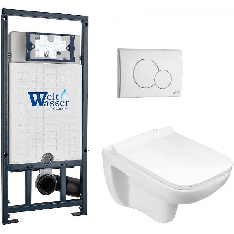 Комплект унитаза с инсталляцией WeltWasser MARBERG 507 + KEHLBACH 004 GL-WT + MAR 507 RD GL-WT 10000010732 цвет Белый глянцевый с сиденьем Микролифт и клавишей смыва цвет Белый глянцевый