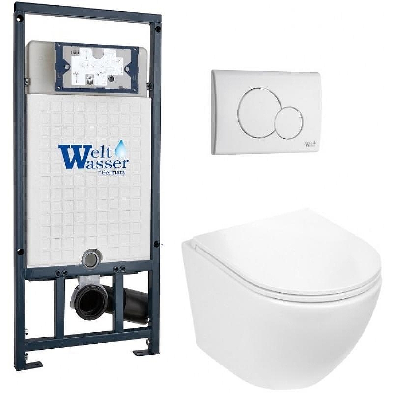 Комплект унитаза с инсталляцией WeltWasser MARBERG 507 + MERZBACH 043 GL-WT + MAR 507 RD GL-WT 10000011315 цвет Белый глянцевый с сиденьем Микролифт и клавишей смыва цвет Белый глянцевый