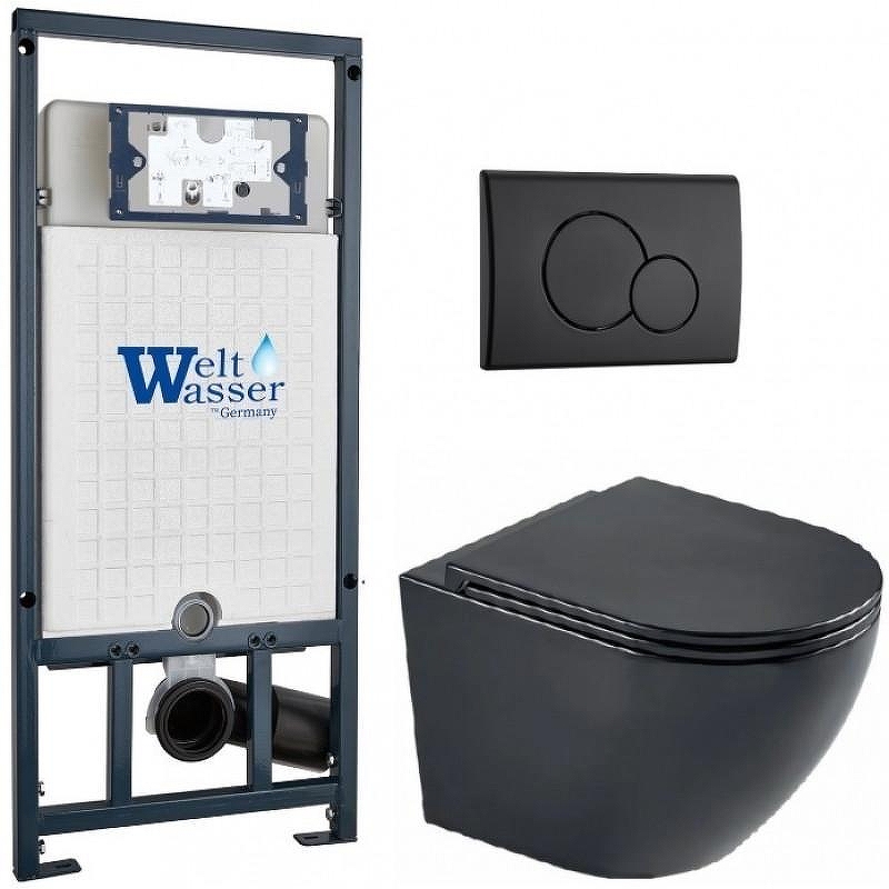 Комплект унитаза с инсталляцией WeltWasser MARBERG 507 + MERZBACH 043 MT-BL + MAR 507 RD MT-BL 10000011359 цвет Черный матовый с сиденьем Микролифт и клавишей смыва цвет Черный матовый