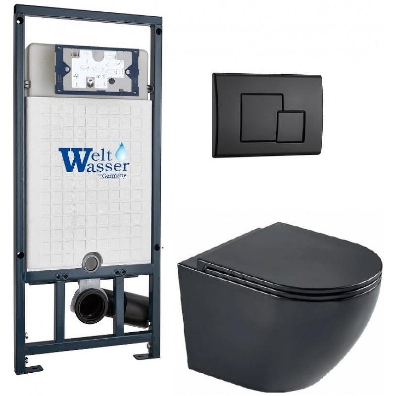 Комплект унитаза с инсталляцией WeltWasser MARBERG 507 + MERZBACH 043 MT-BL + MAR 507 SE MT-BL 10000011362 цвет Черный матовый с сиденьем Микролифт и клавишей смыва цвет Черный матовый