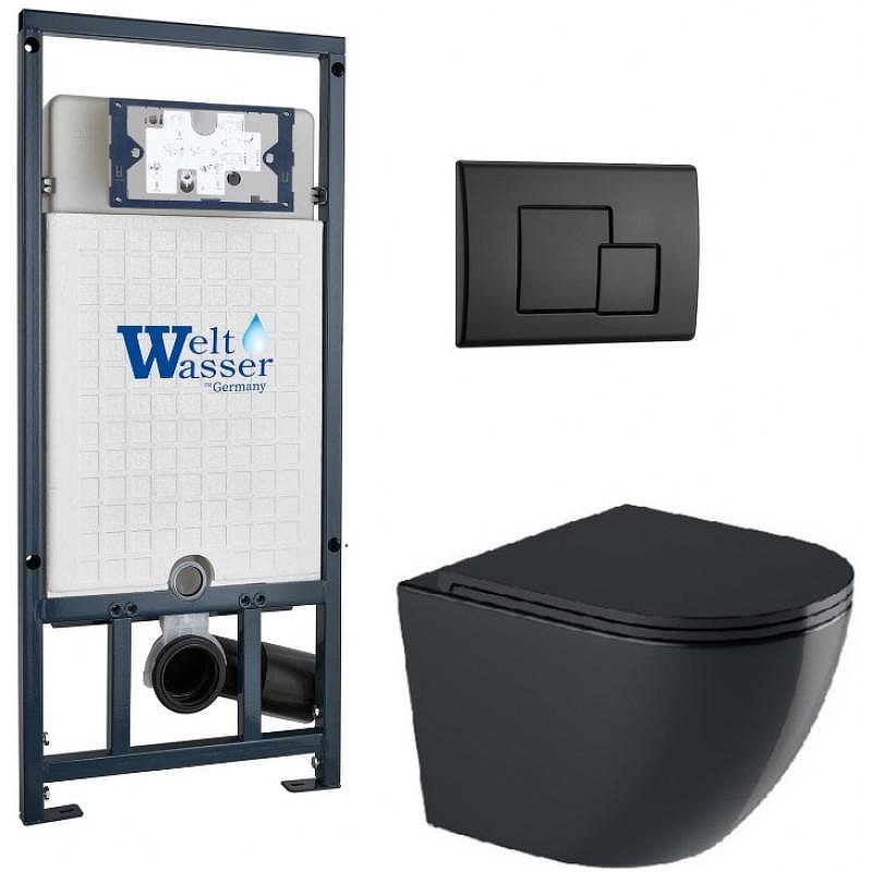 Комплект унитаза с инсталляцией WeltWasser MARBERG 507 + MERZBACH 043 GL-BL + MAR 507 SE MT-BL 10000012208 цвет Черный глянцевый с сиденьем Микролифт и клавишей смыва цвет Черный матовый