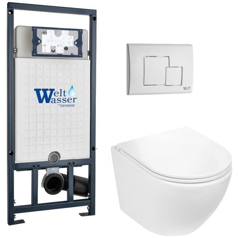Комплект унитаза с инсталляцией WeltWasser MARBERG 507 + MERZBACH 043 GL-WT + MAR 507 SE GL-WT 10000011318 цвет Белый глянцевый с сиденьем Микролифт и клавишей смыва цвет Белый глянцевый