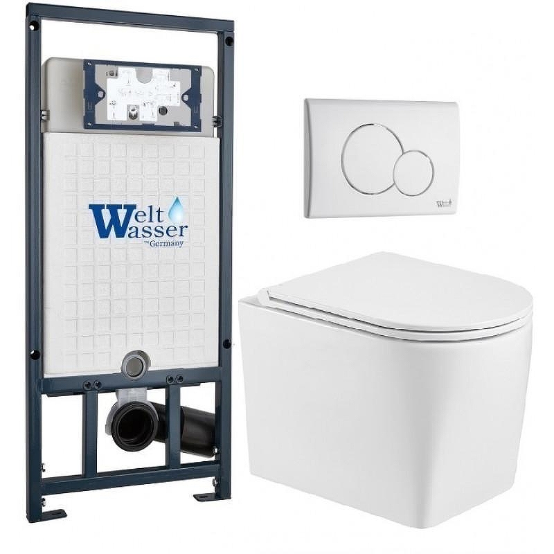 Комплект унитаза с инсталляцией WeltWasser MARBERG 507 + NESENBACH 004 GL-WT + MAR 507 RD GL-WT 10000011723 цвет Белый глянцевый с сиденьем Микролифт и клавишей смыва цвет Белый глянцевый