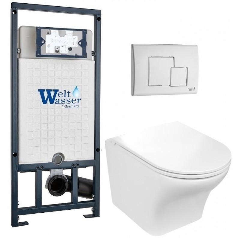 Комплект унитаза с инсталляцией WeltWasser MARBERG 507 + ODENBACH 004 GL-WT + MAR 507 SE GL-WT 10000010972 цвет Белый глянцевый с сиденьем Микролифт и клавишей смыва цвет Белый глянцевый