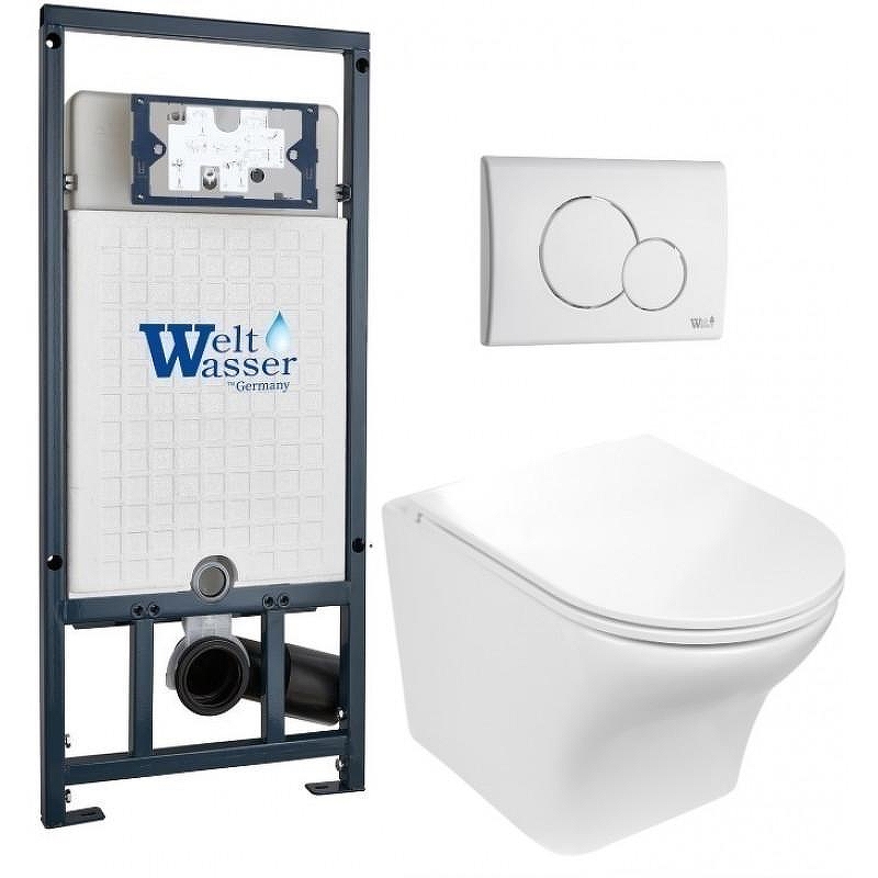 Комплект унитаза с инсталляцией WeltWasser MARBERG 507 + ODENBACH 004 GL-WT + MAR 507 RD GL-WT 10000010970 цвет Белый глянцевый с сиденьем Микролифт и клавишей смыва цвет Белый глянцевый