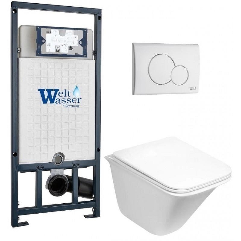 Комплект унитаза с инсталляцией WeltWasser MARBERG 507 + ROTBACH 004 GL-WT + MAR 507 RD GL-WT 10000010978 цвет Белый глянцевый с сиденьем Микролифт и клавишей смыва цвет Белый глянцевый