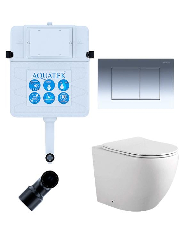 Комплект унитаза со смывным бачком Aquatek Set BW Aquatek Европа-010 3в1 цвет Белый с сиденьем Микролифт и клавишей смыва цвет Хром глянцевый