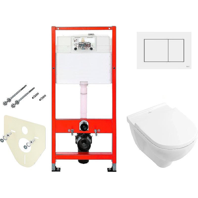 Комплект унитаза Villeroy&Boch O Novo 5660H101 с инсталляцией Tece Base 9400413 с сиденьем Микролифт и Белой клавишей смыва
