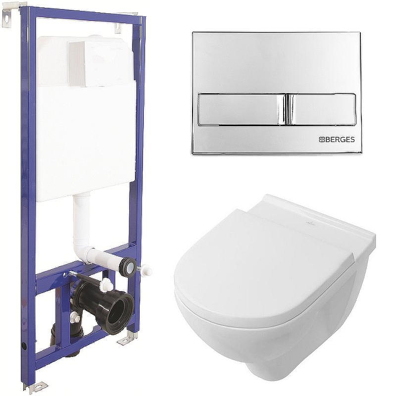 Комплект унитаза Villeroy&Boch O Novo 5660H101 с инсталляцией Berges Novum L3 040213 с сиденьем Микролифт и клавишей смыва Хром