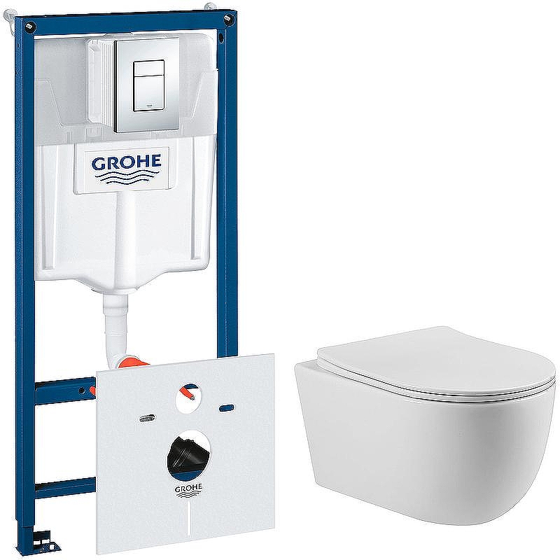 Комплект унитаза Vincea Evo Rimless VT1-34S с инсталляцией Grohe Rapid SL 38775001 с сиденьем Микролифт и клавишей смыва Хром