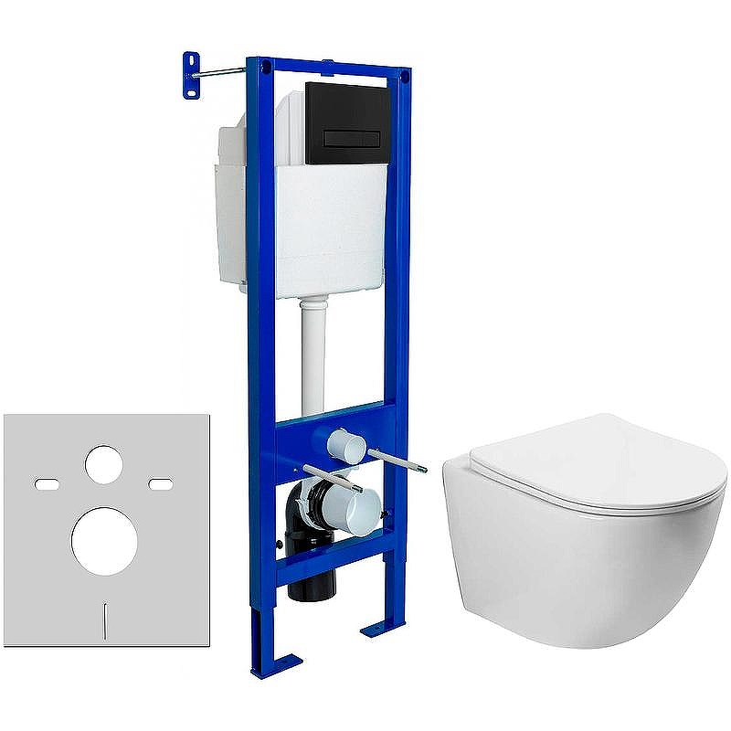 Комплект унитаза Vincea Globo VT1-14S с инсталляцией Berges Atom 410 040340 с сиденьем Микролифт и Черной матовой клавишей смыва