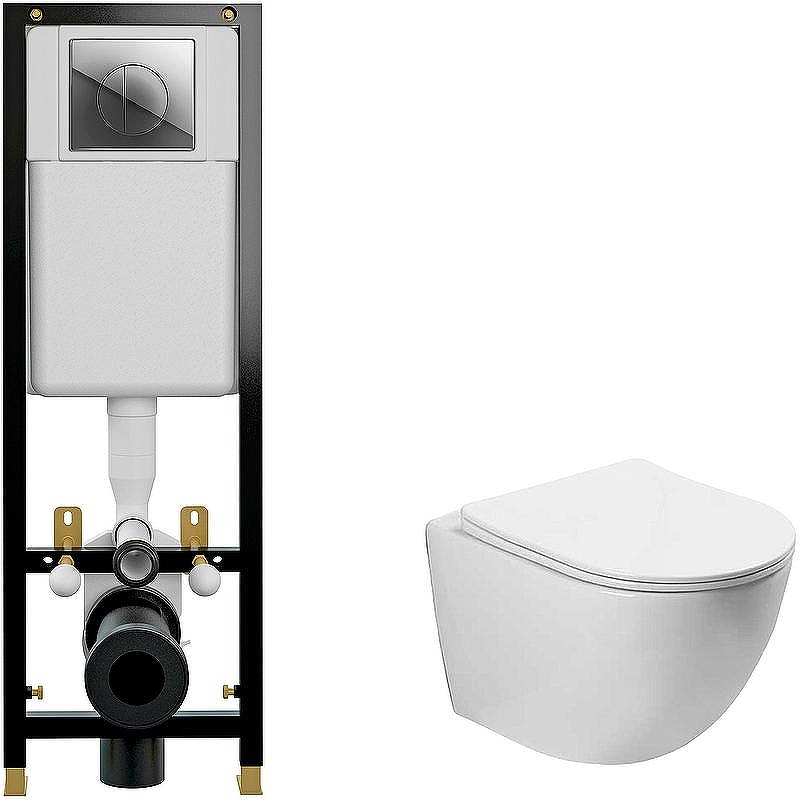 Комплект унитаза Vincea Globo VT1-14S с инсталляцией Cersanit Black 35 S-IN-BLACK-Cg-w с сиденьем Микролифт и клавишей смыва Хром