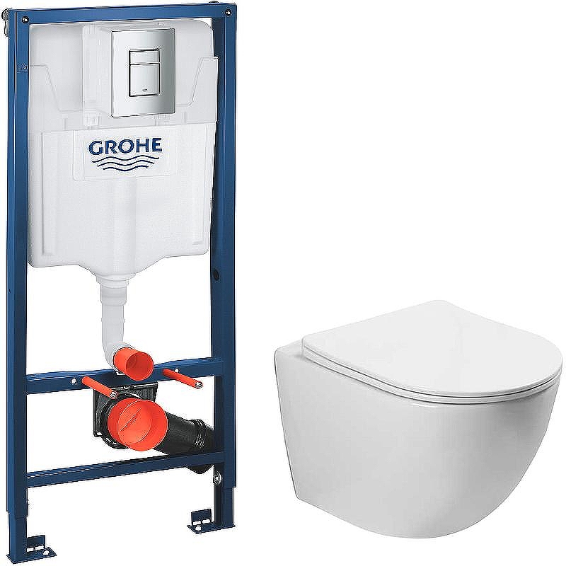 Комплект унитаза Vincea Globo VT1-14S с инсталляцией Grohe Rapid SL 38772001 с сиденьем Микролифт и клавишей смыва Хром
