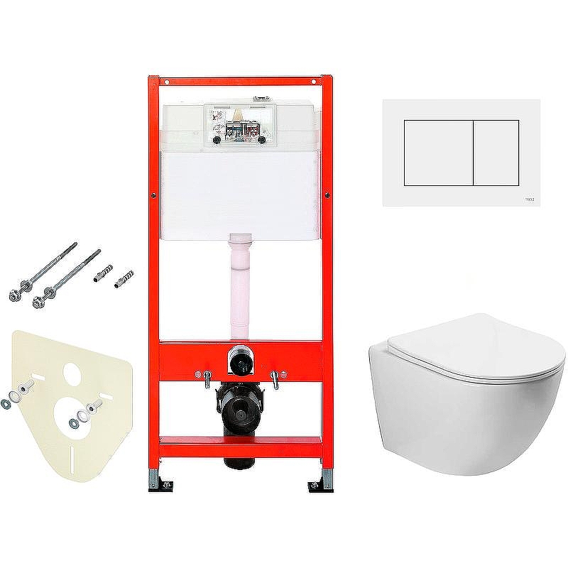 Комплект унитаза Vincea Globo VT1-14S с инсталляцией Tece Base 9400413 с сиденьем Микролифт и Белой клавишей смыва