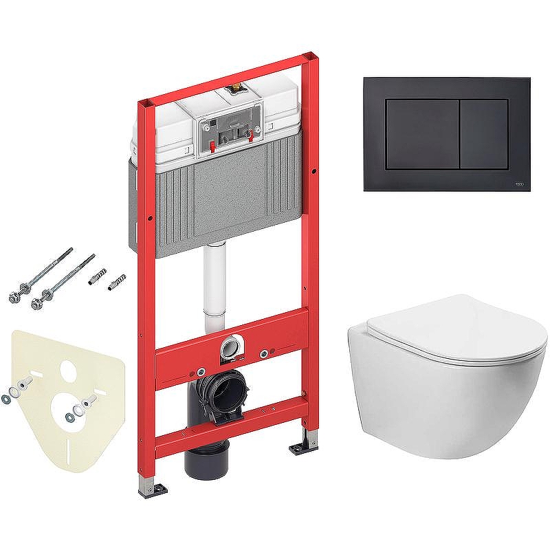 Комплект унитаза Vincea Globo VT1-14S с инсталляцией Tece Now 9400414 с сиденьем Микролифт и Черной матовой клавишей смыва
