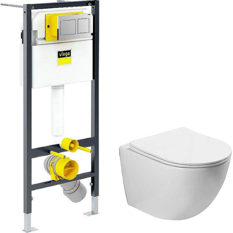 Комплект унитаза Vincea Globo VT1-14S с инсталляцией Viega Prevista Dry 8524.14 792596 с сиденьем Микролифт и клавишей смыва Хром
