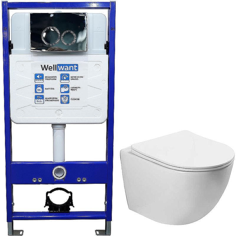 Комплект унитаза Vincea Globo VT1-14S с инсталляцией WellWant Standart 50 WWISI1110B с сиденьем Микролифт и клавишей смыва Хром глянцевый