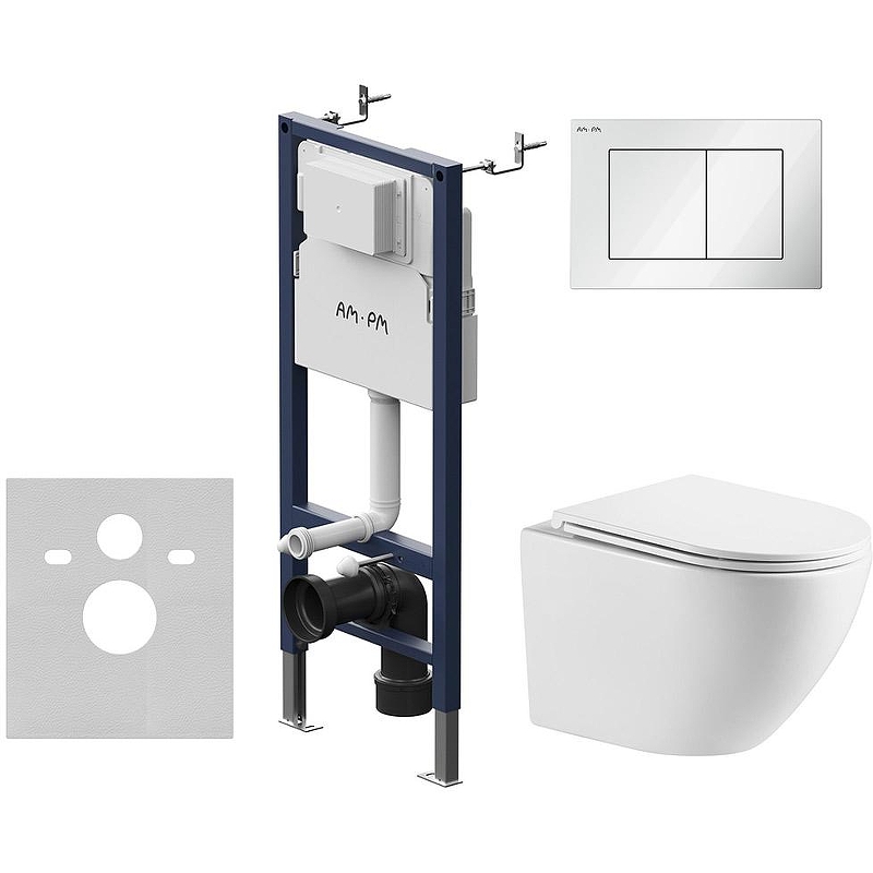 Комплект унитаза WellWant Aura WWU01121WK с инсталляцией AM.PM PrimeFit I012709.0201 с сиденьем Микролифт и Белой глянцевой клавишей смыва