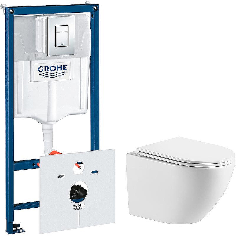 Комплект унитаза WellWant Aura WWU01121WK с инсталляцией Grohe Rapid SL 38775001 с сиденьем Микролифт и клавишей смыва Хром
