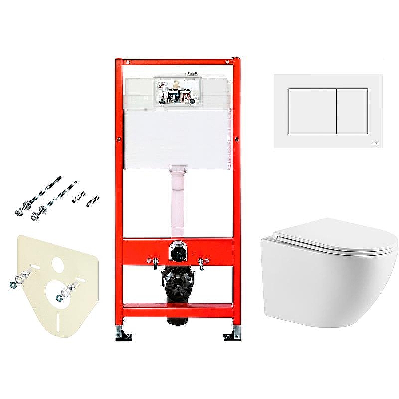 Комплект унитаза WellWant Aura WWU01121WK с инсталляцией Tece Base 9400413 с сиденьем Микролифт и Белой клавишей смыва