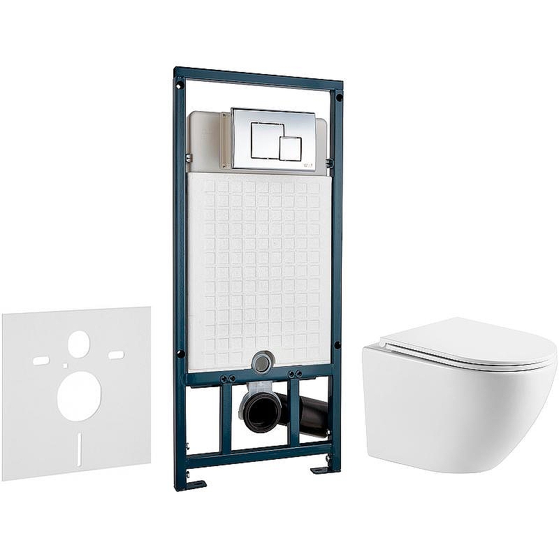Комплект унитаза WellWant Aura WWU01121WK с сиденьем Микролифт и инсталляцией WeltWasser WW Marberg 507 10000005949+10000005953 с клавишей смыва Хром глянцевый