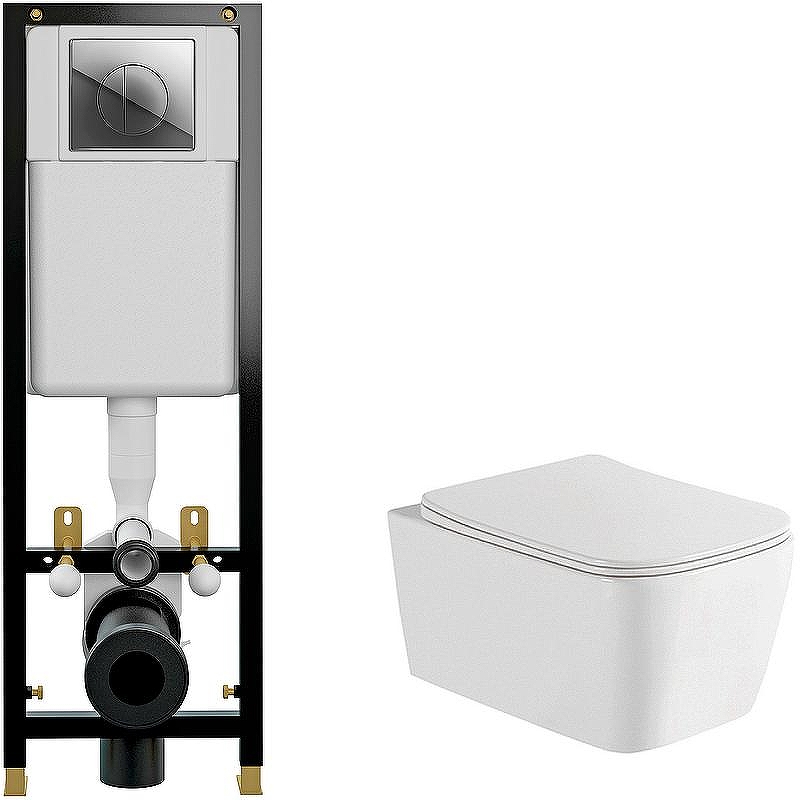 Комплект унитаза WellWant Tesoro WWU01111W с инсталляцией Cersanit Black 35 S-IN-BLACK-Cg-w с сиденьем Микролифт и клавишей смыва Хром