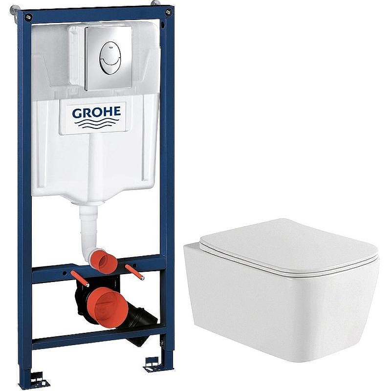 Комплект унитаза WellWant Tesoro WWU01111W с инсталляцией Grohe Rapid SL 38721001 с сиденьем Микролифт и клавишей смыва Хром