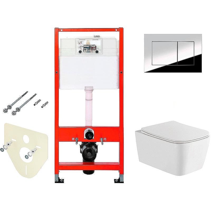 Комплект унитаза WellWant Tesoro WWU01111W с инсталляцией Tece Profil 9400412 с сиденьем Микролифт и клавишей смыва Хром