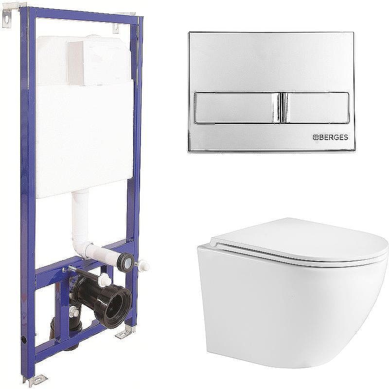 Комплект унитаза WeltWasser Merzbach 043 GL-WT 10000009939 с инсталляцией Berges Novum L3 040213 с сиденьем Микролифт и клавишей смыва Хром