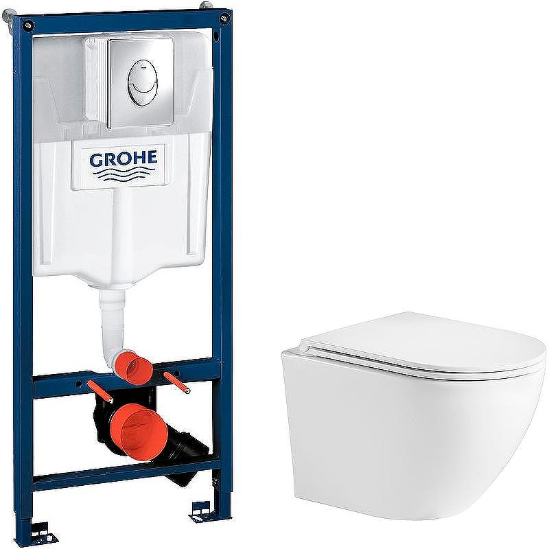 Комплект унитаза WeltWasser Merzbach 043 GL-WT 10000009939 с инсталляцией Grohe Rapid SL 38721001 с сиденьем Микролифт и клавишей смыва Хром