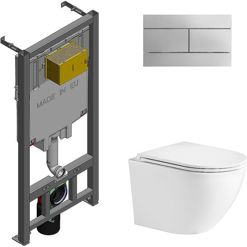 Комплект унитаза WeltWasser Merzbach 043 GL-WT 10000009939 с сиденьем Микролифт и инсталляцией Jacob Delafon E29025-NF+E4316-CP с сиденьем и клавишей смыва Хром