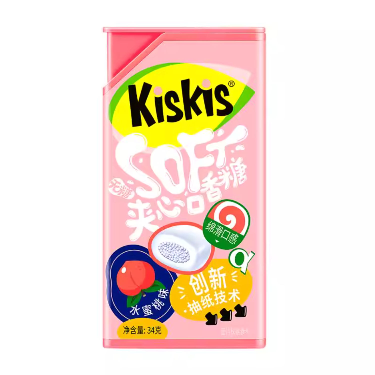 Конфеты мятные Kiskis без сахара, персик, 38 г