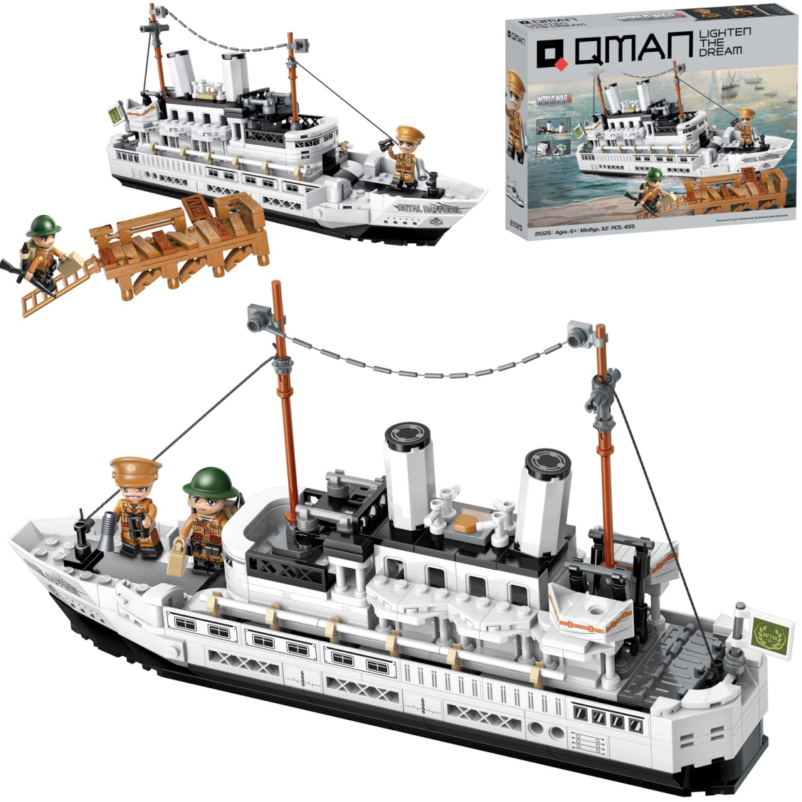 Конструктор Qman WORLD WAR II Транспортный корабль, 455 деталей