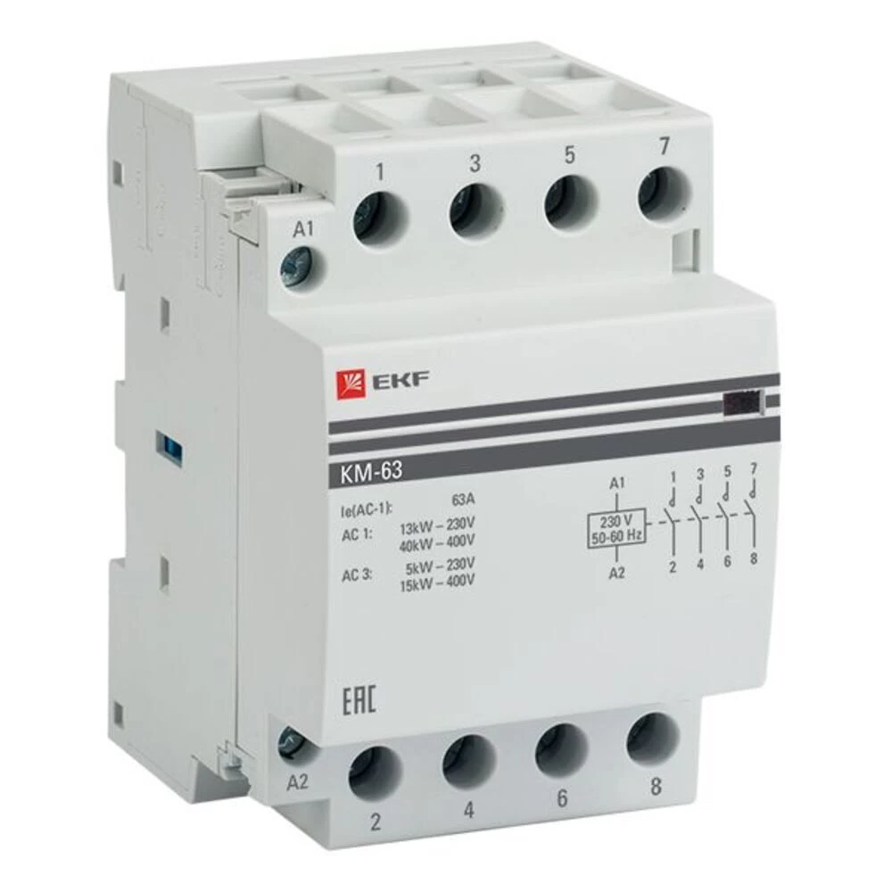Контактор модульный EKF PROxima КМ 220 В 63 А тип AC 4НО (km-3-63-40)
