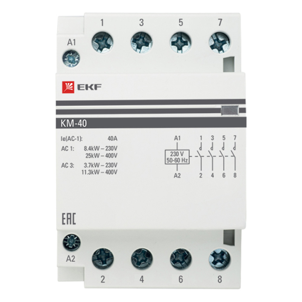 Контактор модульный EKF PROxima КМ 230-240 В 40 А тип AC 4НО (km-3-40-40)
