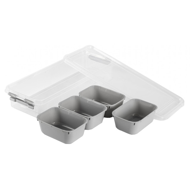 контейнер HOBBY LIFE Grand 4 секции 14x36,5x6см пластик серый