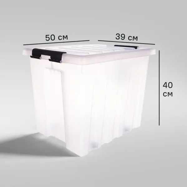 Контейнер Rox Box 50x39x40 см 50 л пластик с крышкой и роликами цвет прозрачный