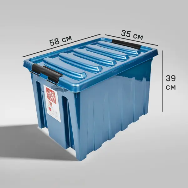 Контейнер Rox Box 58x39x35 см 70 л пластик с крышкой и роликами цвет синий