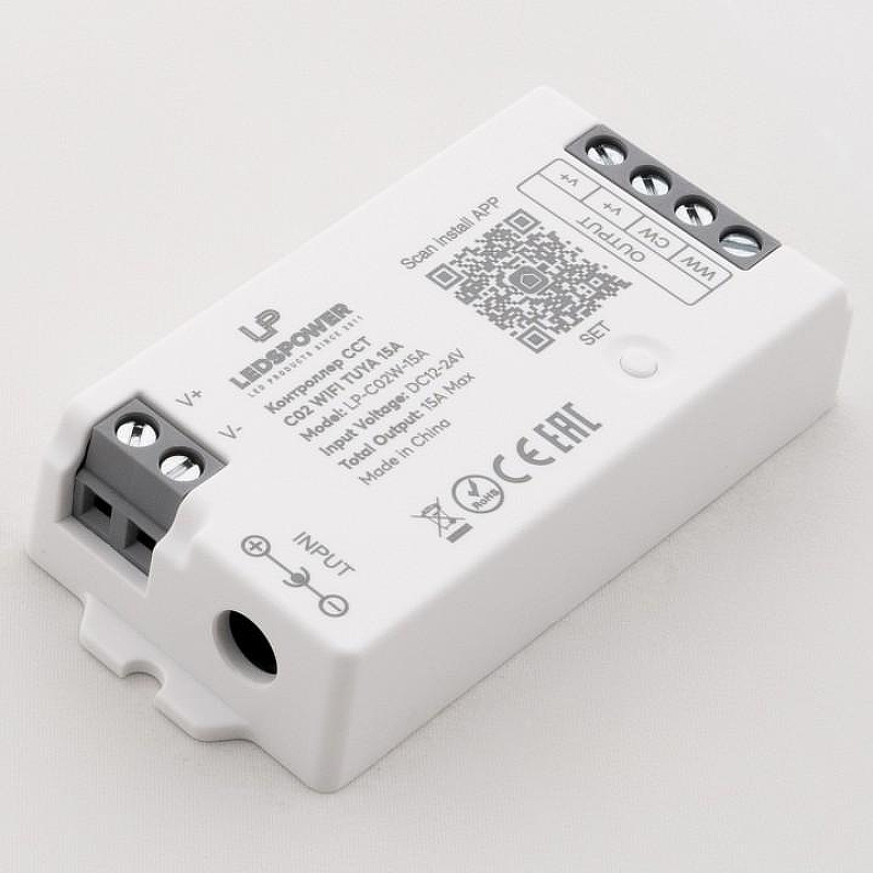 Контроллер-диммер и регулятор ЦТ Wi-Fi для смартфонов и планшетов LEDS POWER C02 WIFI TUYA 6437 36 мм х 75 мм х 17 мм