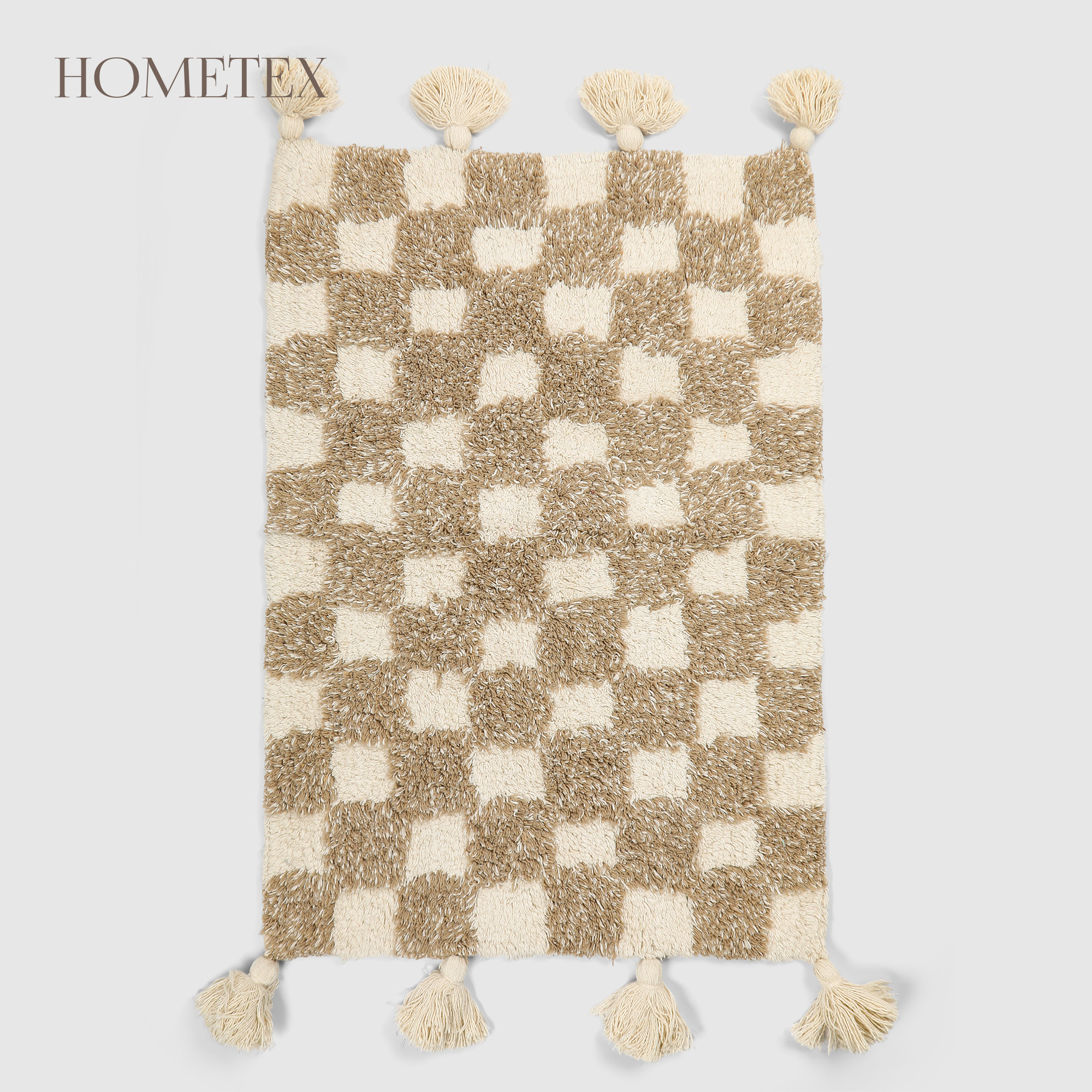 Коврик для ванной Hometex 50х80 см кисточками клетки бежевый