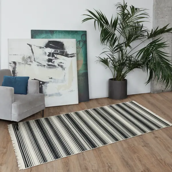 Коврик Teressa 100x200 см хлопок цвет черный/кремовый