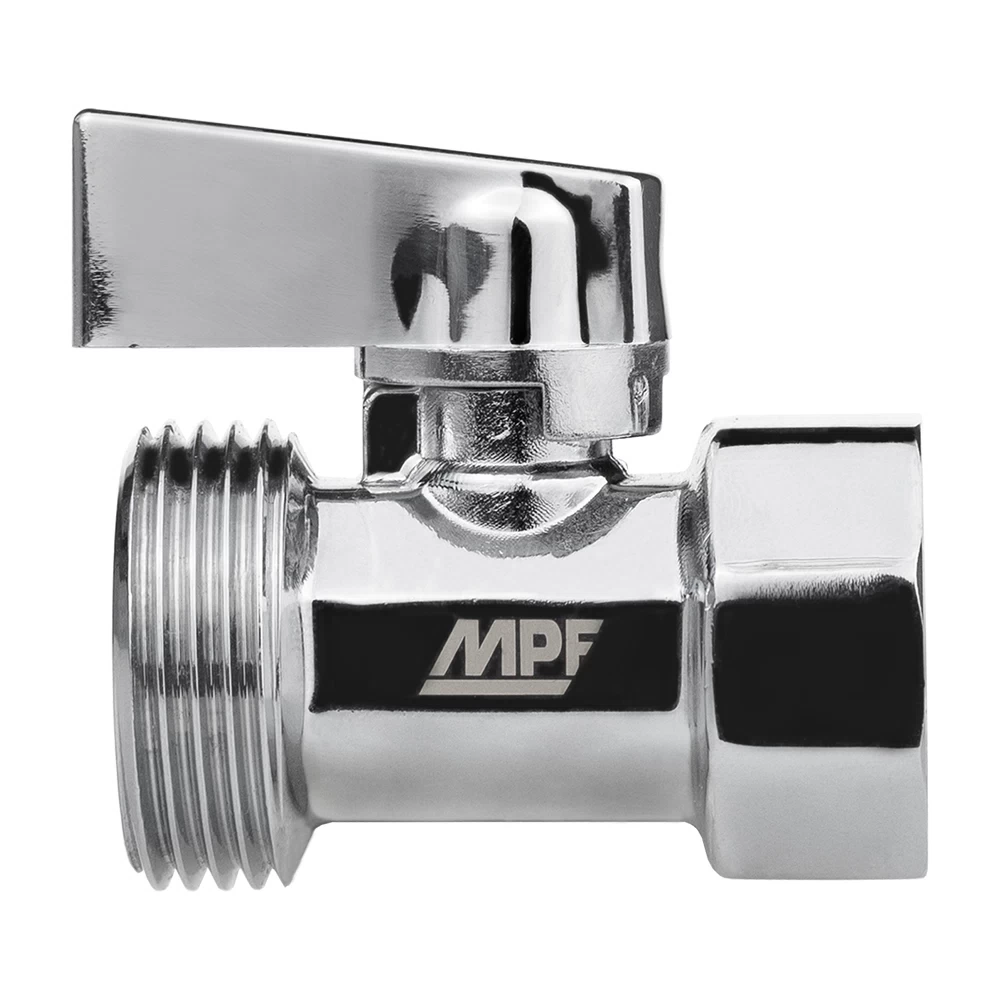 Кран шаровой латунный MPF 1/2 ВР(г) х 3/4 НР(ш) к бытовой технике хром мини проходной ГОСТ Р 59553-2021 (ИС.081221)