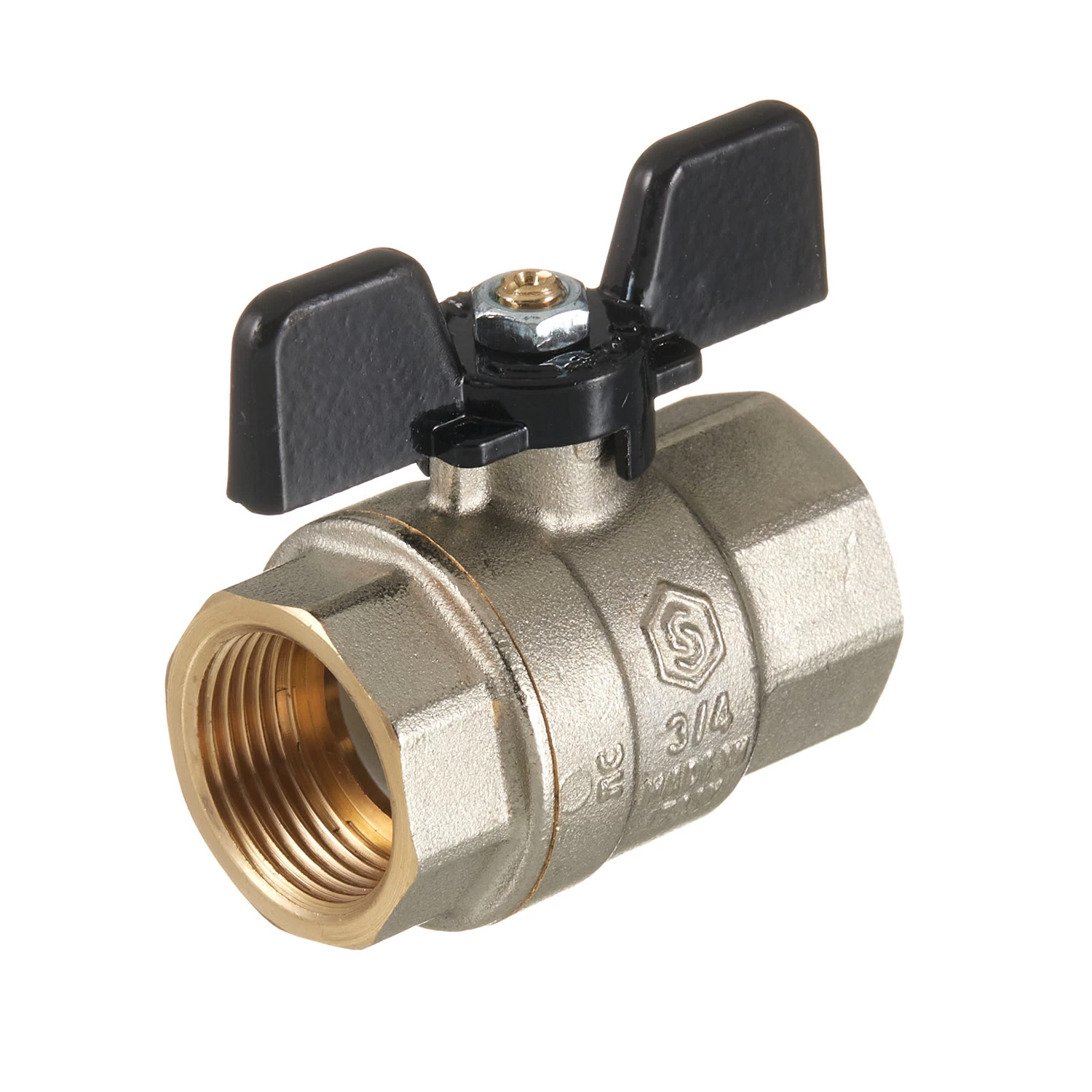 Кран шаровой латунный Stout SVB 3/4 ВР(г) х 3/4 ВР(г) полнопроходной бабочка прямой (SVB-0002-200020)