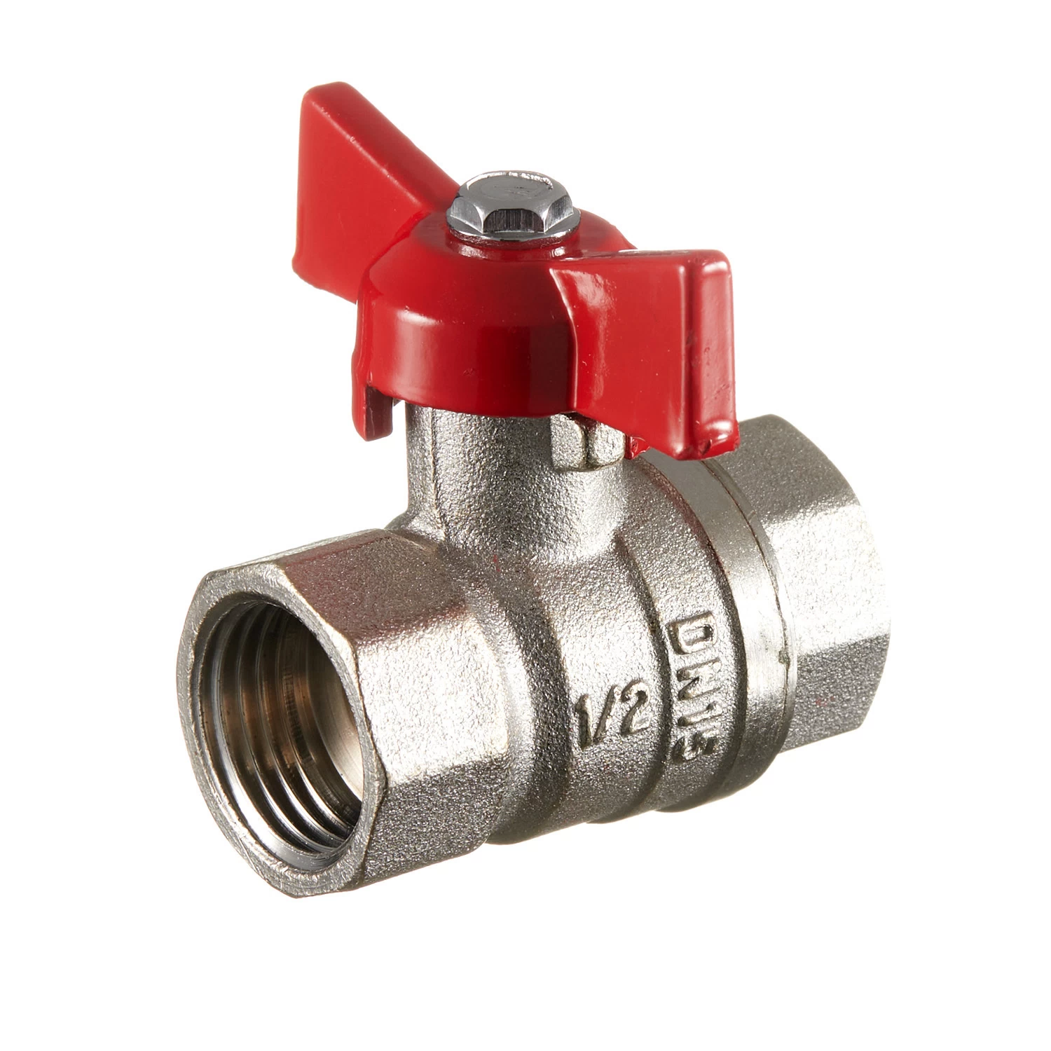 Кран шаровой латунный Valtec 1/2 ВР(г) х 1/2 ВР(г) бабочка прямой (VT.122.N.04)