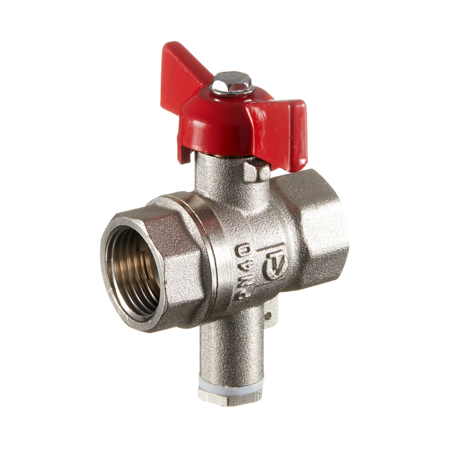 Кран шаровой латунный Valtec 1/2 ВР(г) х 1/2 ВР(ш) бабочка для подключения датчика температуры прямой (VT.128.N.04)