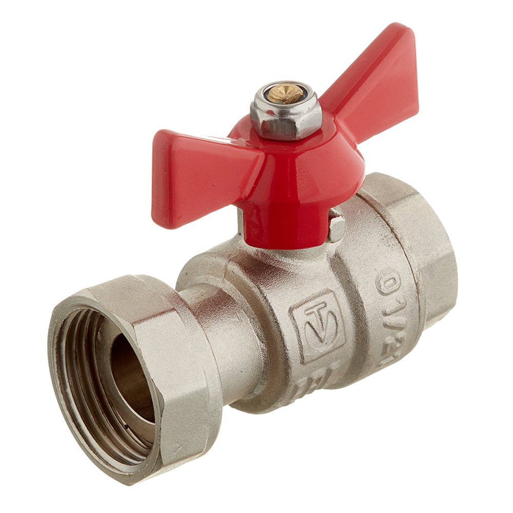 Кран шаровой латунный Valtec 3/4 ВР(г) х 1/2 ВР(г) проходной бабочка с накидной гайкой прямой (VT.241.N.0405)